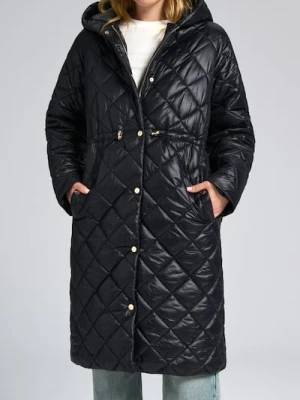 Sinsay - Pikowana kurtka puffer z kapturem - czarny