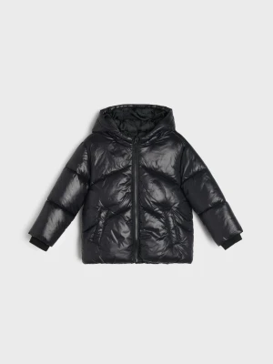 Sinsay - Pikowana kurtka puffer z kapturem - czarny