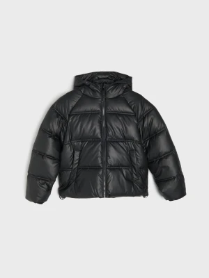 Sinsay - Pikowana kurtka puffer z kapturem - czarny