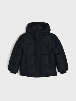 Sinsay - Pikowana kurtka puffer z kapturem - czarny