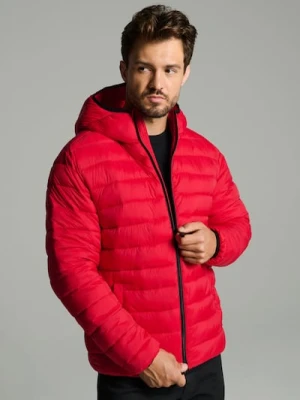 Sinsay - Pikowana kurtka puffer z kapturem - czerwony