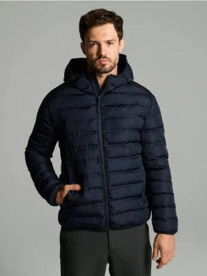 Sinsay - Pikowana kurtka puffer z kapturem - granatowy