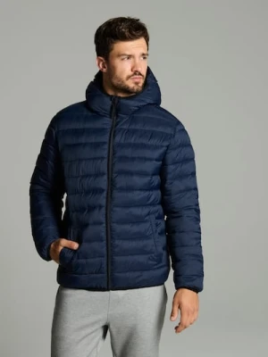 Sinsay - Pikowana kurtka puffer z kapturem - granatowy