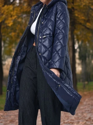 Sinsay - Pikowana kurtka puffer z kapturem - granatowy