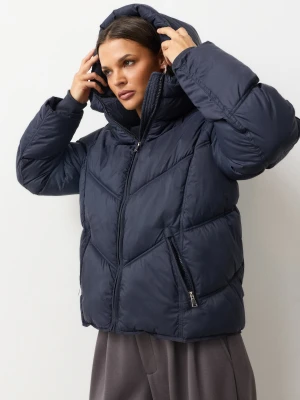 Sinsay - Pikowana kurtka puffer z kapturem - granatowy