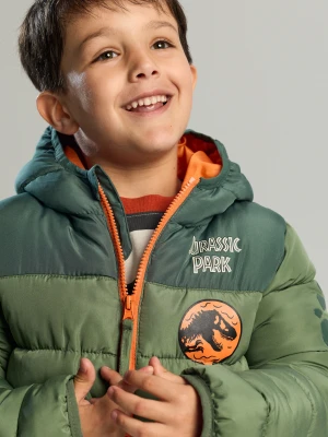 Sinsay - Pikowana kurtka puffer z kapturem Jurrasic Park - zielony