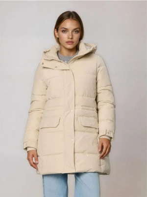 Sinsay - Pikowana kurtka puffer z kapturem - kremowy