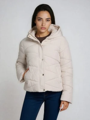 Sinsay - Pikowana kurtka puffer z kapturem - kremowy