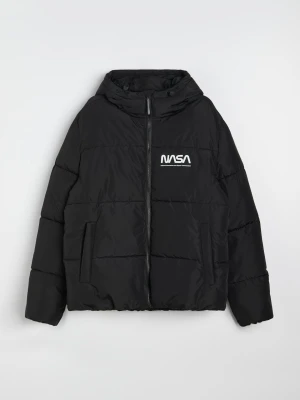 Sinsay - Pikowana kurtka puffer z kapturem NASA - czarny