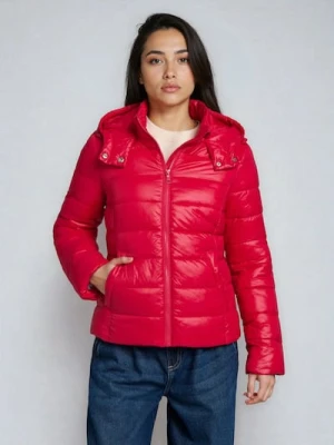 Sinsay - Pikowana kurtka puffer z kapturem - różowy