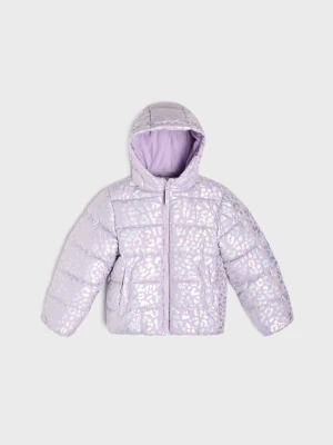 Sinsay - Pikowana kurtka puffer z kapturem w panterkę - fioletowy