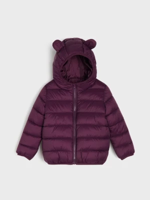 Sinsay - Pikowana kurtka puffer z kapturem z elementami 3D - bordowy