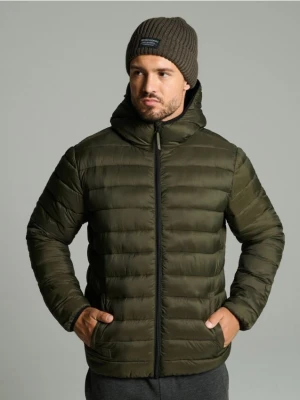 Sinsay - Pikowana kurtka puffer z kapturem - zielony
