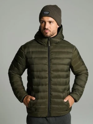 Sinsay - Pikowana kurtka puffer z kapturem - zielony