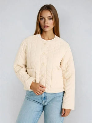 Sinsay - Pikowana kurtka w jodełkę zapinana na guziki - kremowy