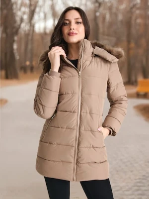 Sinsay - Pikowana kurtka z kapturem - beżowy