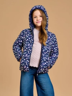 Sinsay - Pikowana kurtka z kapturem we wzór kwiatowy - granatowy