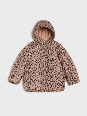 Sinsay - Pikowana kurtka z kapturem we wzór zwierzęcy - beżowy