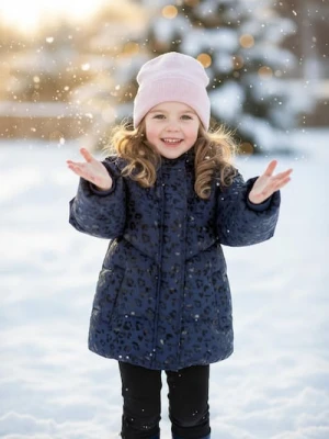 Sinsay - Pikowana kurtka z kapturem we wzór zwierzęcy - granatowy