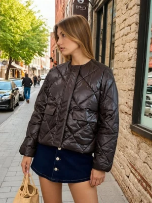 Sinsay - Pikowana kurtka z połyskiem - brązowy