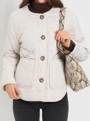 Sinsay - Pikowana kurtka zapinana na guziki - kremowy