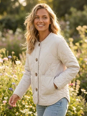 Sinsay - Pikowana kurtka zapinana na guziki - kremowy