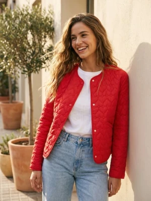 Sinsay - Pikowana przejściowa kurtka bez kaptura - czerwony