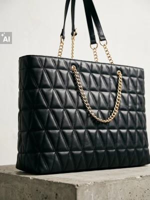 Sinsay - Pikowana torba shopper - czarny