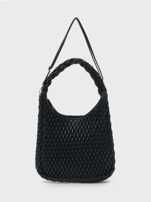 Sinsay - Pikowana torebka hobo - czarny