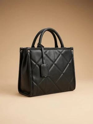 Sinsay - Pikowana torebka kuferek z odpinanym paskiem - czarny