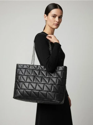 Sinsay - Pikowana torebka shopper - czarny