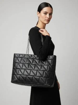Sinsay - Pikowana torebka shopper - czarny
