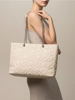 Sinsay - Pikowana torebka shopper - kremowy