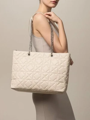 Sinsay - Pikowana torebka shopper - kremowy