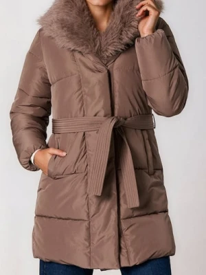 Sinsay - Pikowany płaszcz z futerkiem - fioletowy