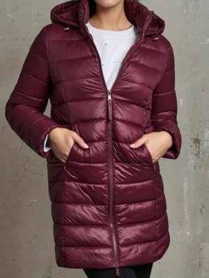 Sinsay - Pikowany płaszcz z kapturem - bordowy