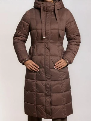 Sinsay - Pikowany płaszcz z kapturem - brązowy