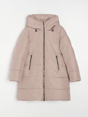 Sinsay - Pikowany płaszcz z kapturem - brązowy