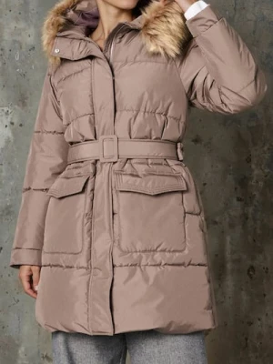 Sinsay - Pikowany płaszcz z kapturem - brązowy