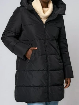 Sinsay - Pikowany płaszcz z kapturem - czarny