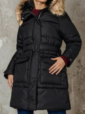 Sinsay - Pikowany płaszcz z kapturem - czarny