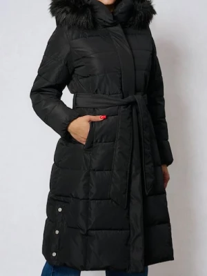 Sinsay - Pikowany płaszcz z kapturem - czarny