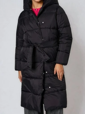 Sinsay - Pikowany płaszcz z kapturem - czarny