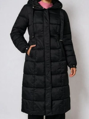 Sinsay - Pikowany płaszcz z kapturem - czarny