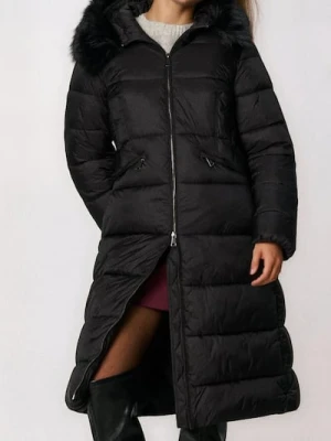 Sinsay - Pikowany płaszcz z kapturem - czarny