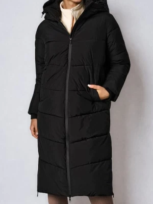 Sinsay - Pikowany płaszcz z kapturem - czarny