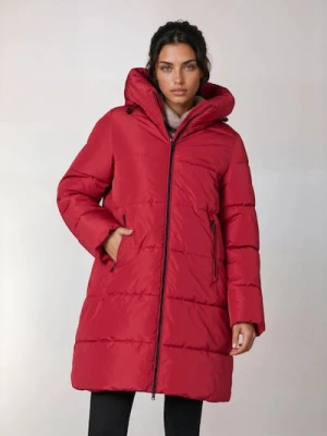 Sinsay - Pikowany płaszcz z kapturem - czerwony