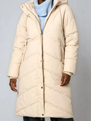 Sinsay - Pikowany płaszcz z kapturem - kremowy