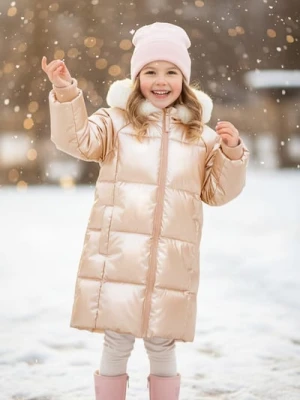 Sinsay - Pikowany płaszcz z kapturem ze sztucznym futerkiem - złoty