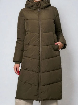 Sinsay - Pikowany płaszcz z kapturem - zielony